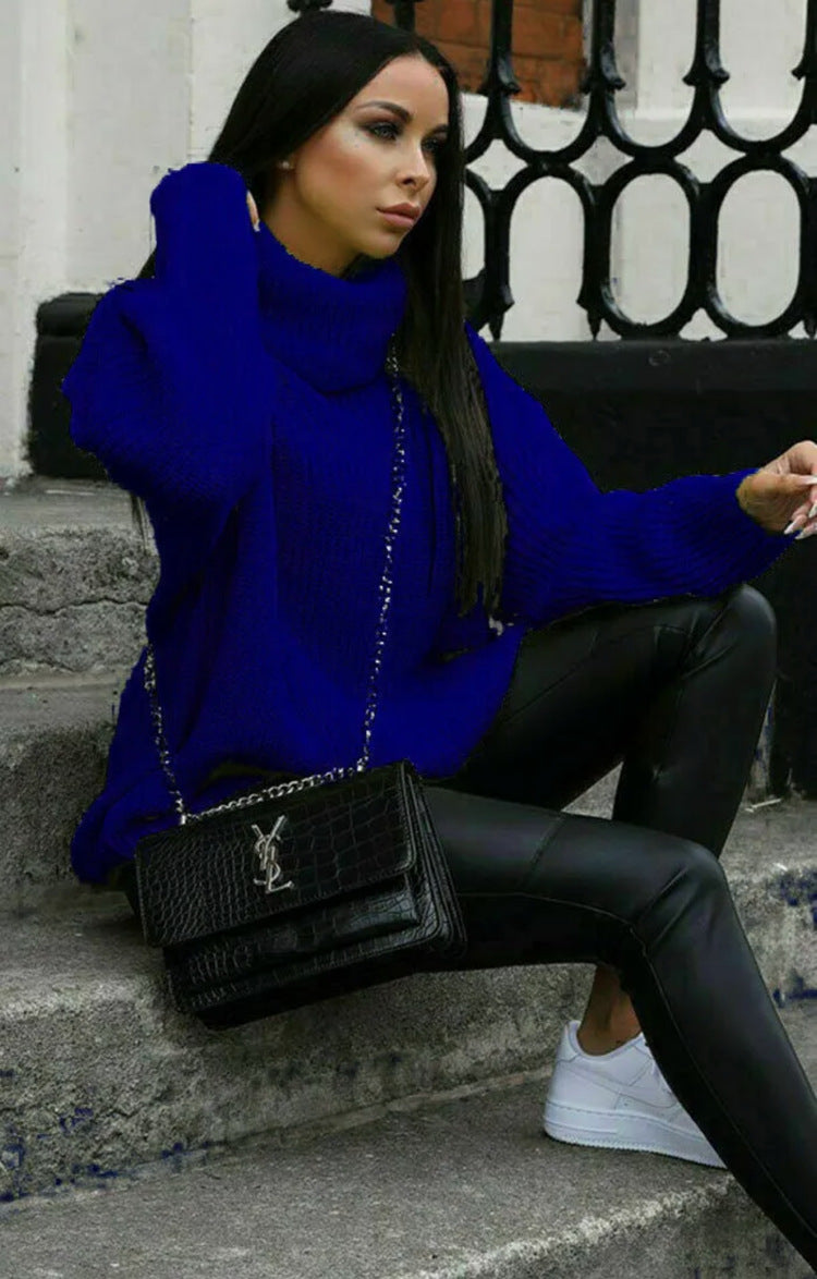 Damen Oversized-Strickpullover mit hohem Kragen und lässigem Schnitt EB