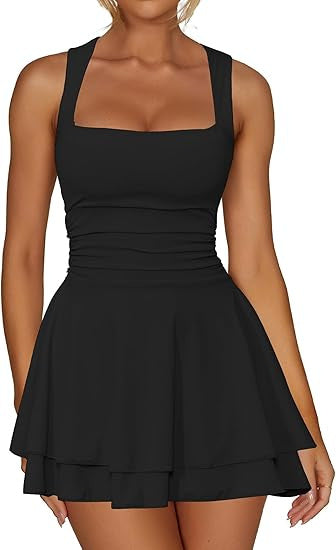 Damen sportliches Kleid mit Raffungen und weit schwingendem Rock EB
