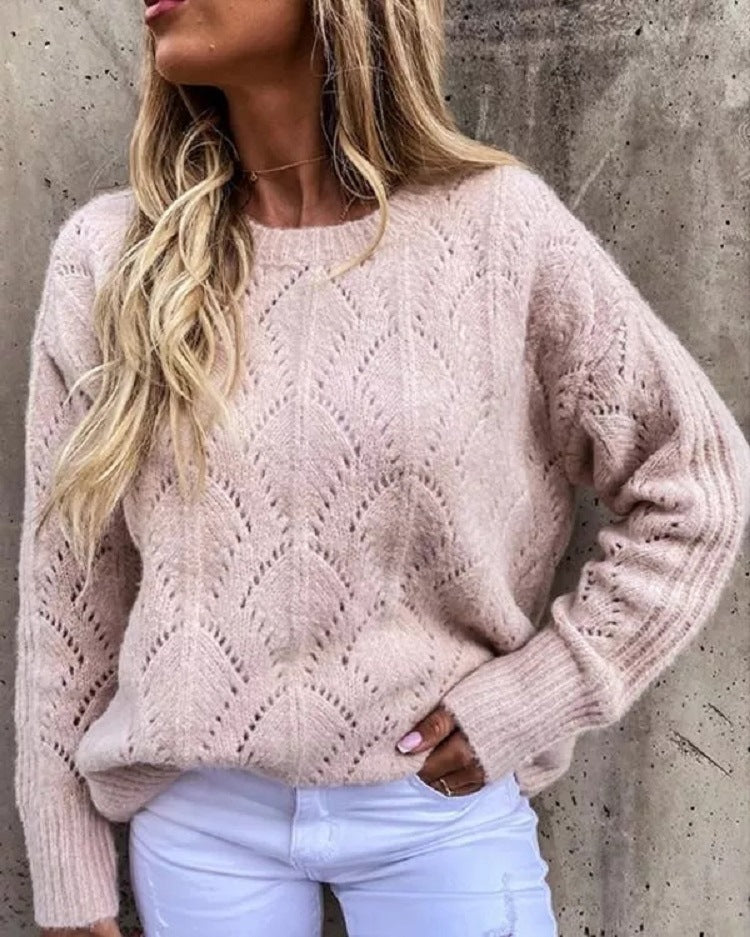Damen eleganter Strickpullover mit filigranem Muster EB