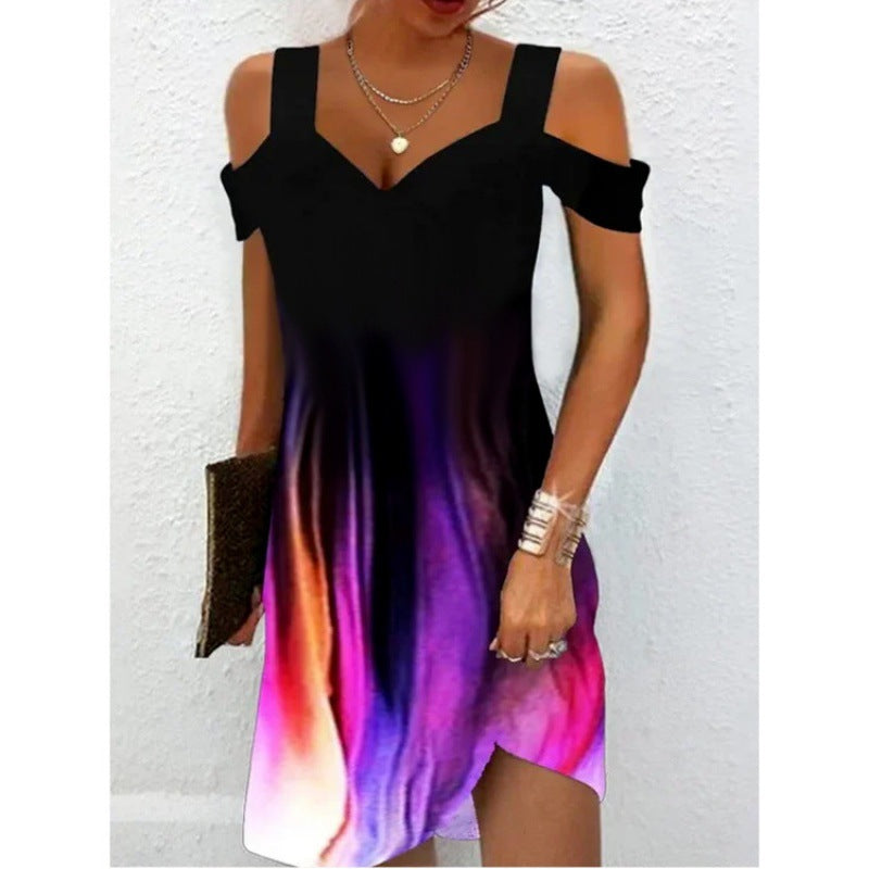 Damen Off-Shoulder Sommerkleid mit schwingendem Saum und aufregendem Spiraldesign EB
