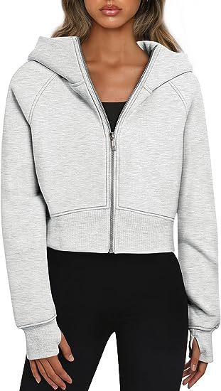 Damen cropped Kapuzenpullover mit Reißverschluss und elastischem Bund EB