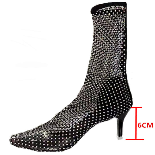 Damen Glitzernde Stiefeletten mit schmalem Absatz und elegantem Netzdesign EB
