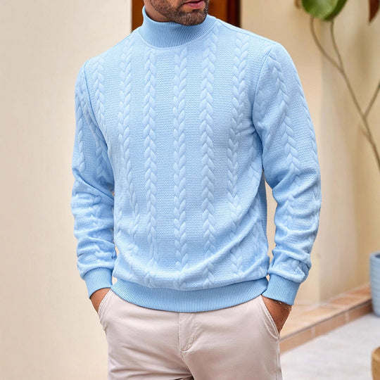 Herren nan grobgestrickter Zopfstrickpullover mit halbem Stehkragen und elastischen Rippbündchen EB