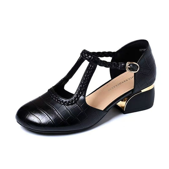 Damen Elegante T-Strap Pumps mit geflochtenem Detail und modischem Absatz EB