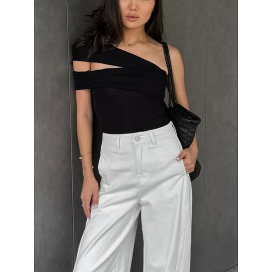 Damen asymmetrisches Oberteil mit eleganter Wickeldetail EB