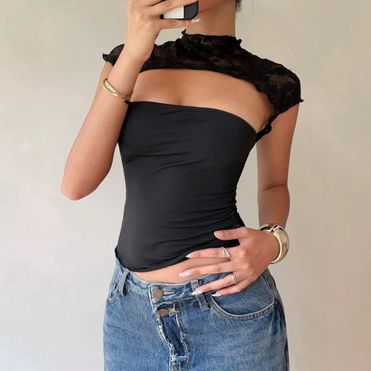Damen Body mit Spitzenkragen und enganliegendem Schnitt EB