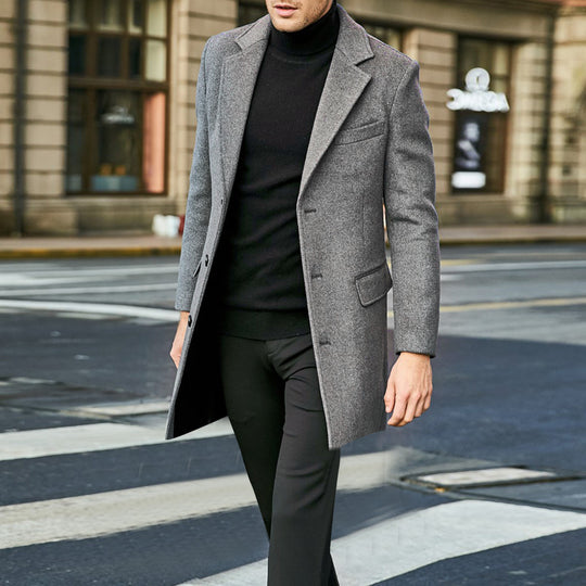 Herren nan eleganter Wollmantel mit schmaler Passform, Reverskragen und praktischen Innentaschen EB