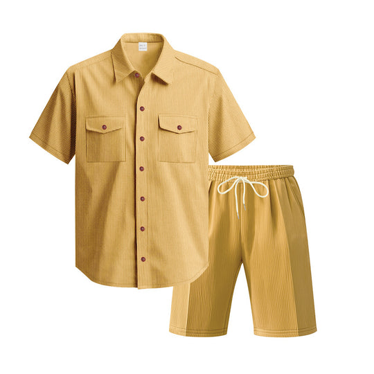 Herren Kurzarm-Hemd und Shorts Set mit praktischen Taschen und bequemer Passform EB