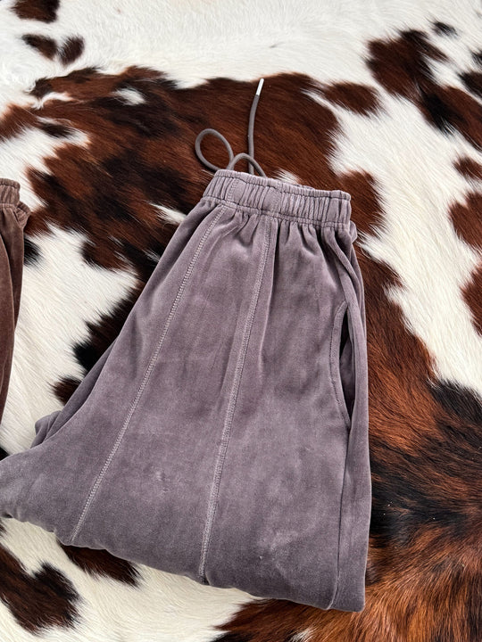 Damen weite Velours-Hose mit elastischem Bund und praktischen Seitentaschen EB