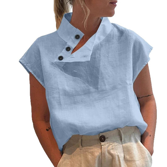 Damen moderne Bluse mit Stehkragen und eleganten Knopfdetails EB