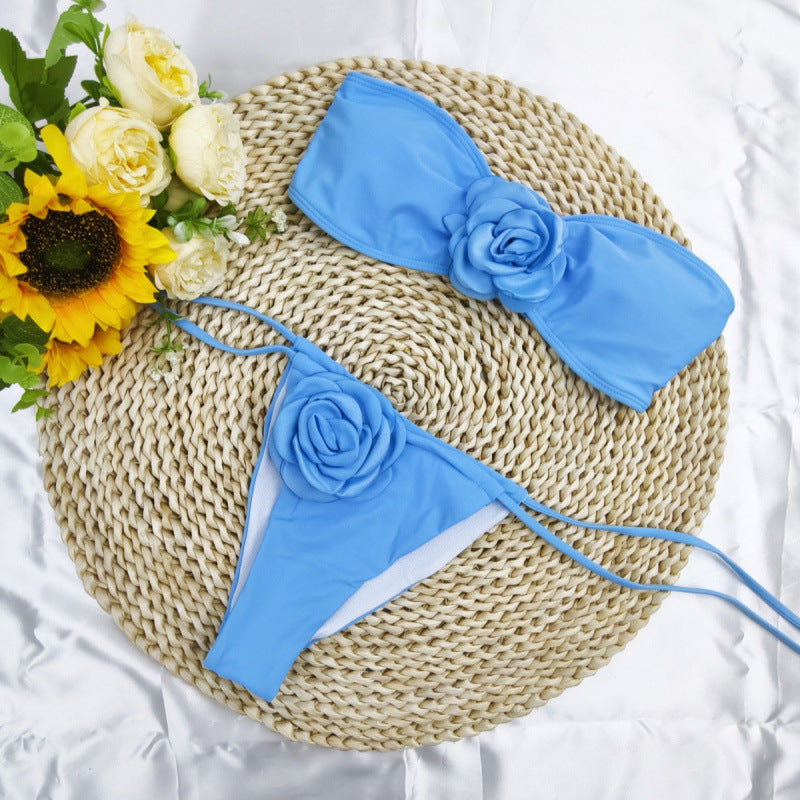 Damen Bandeau-Bikini mit floralem Akzent und verstellbaren Trägern EB