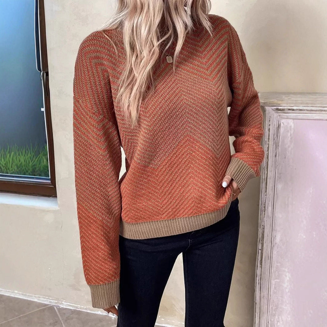 Damen Grobstrickpullover mit modernem Zickzackmuster und weitem Schnitt EB