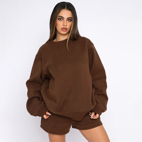 Damen nan weites Sweatshirt und Shorts Haus-Set aus weichem Frottee EB