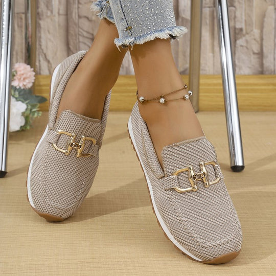 Damen Komfortable Slip-On Sneakers mit dekorativen Schnallen EB