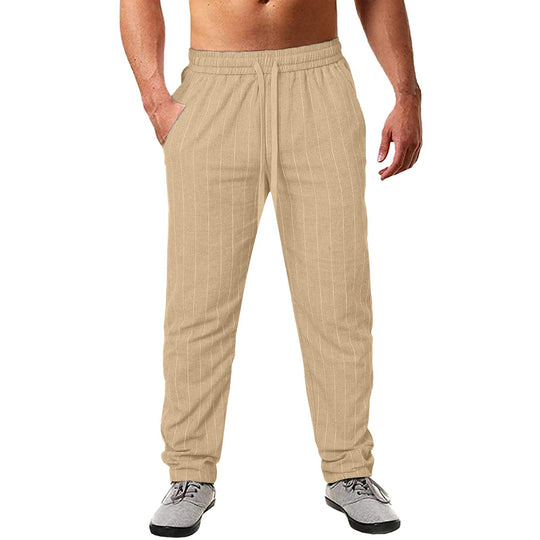 Herren lässige Streifen-Hosen aus Baumwollmix mit elastischem Bund und praktischen Eingrifftaschen EB