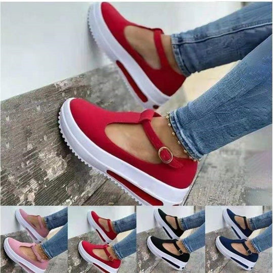 Damen Plateau-Sneaker mit modischem Schnallenverschluss und luftiger Sohle EB