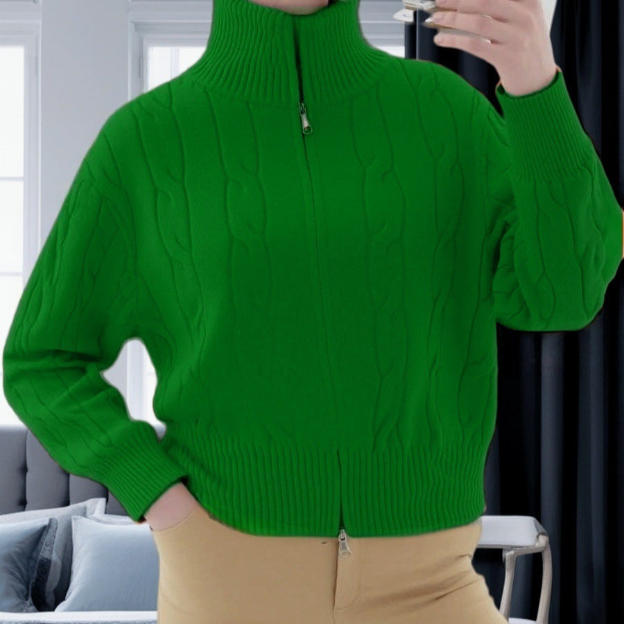 Damen Strickpullover mit hohem Kragen und Reißverschluss EB