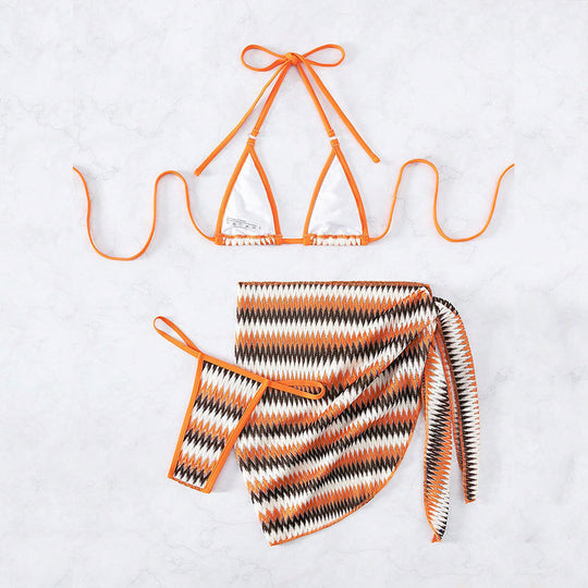 Damen Triangel-Bikini mit kreativem Zickzack-Design EB