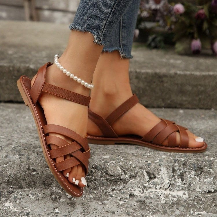 Damen Riemensandalen mit breiten, geflochtenen Riemen EB