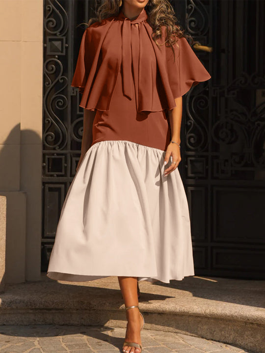 Damen Freizeitkleid mit voluminösem Überwurf und elegantem Taillenband EB
