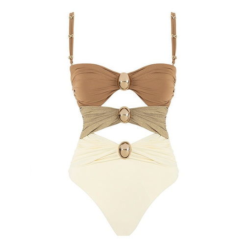 Damen Einteiliger Badeanzug mit raffinierten Drapierungsdetails und elegantem Schmuckelement EB