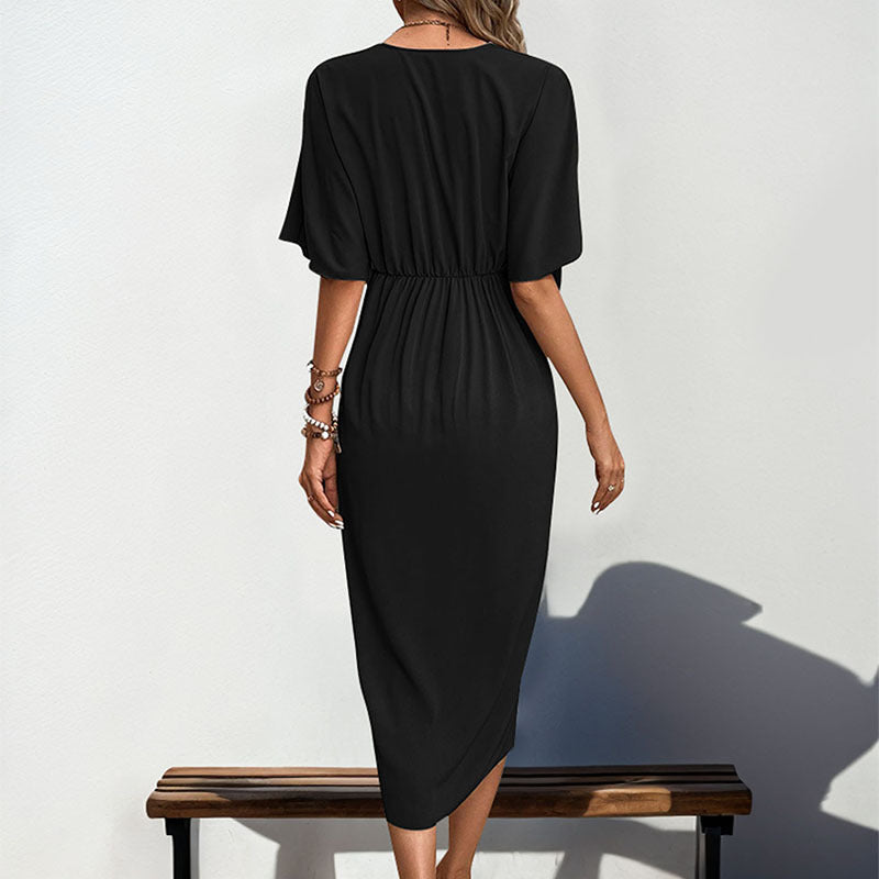 Damen Wickelkleid mit elegantem Knotendesign und feinem V-Ausschnitt EB