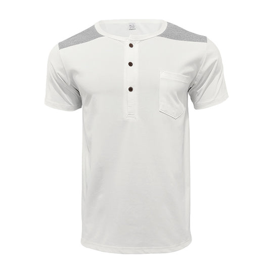 Herren nan Kurzarm-Henleyshirt aus weicher Baumwollmischung mit Brusttasche und Schulterblende EB