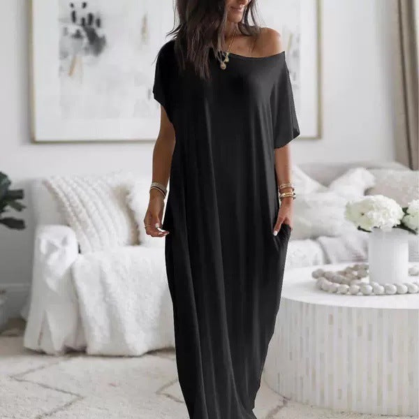 Damen lässiges Maxi-Überkleid mit weitem Schnitt und praktischen Taschen EB