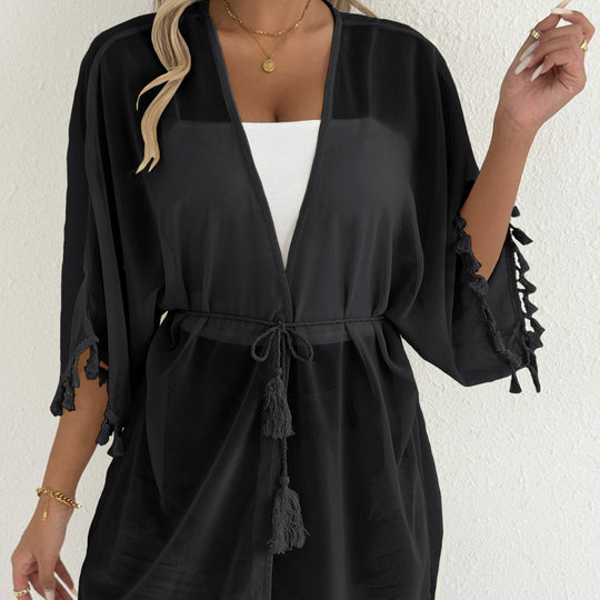 Damen eleganter Strandponcho mit Quasten EB