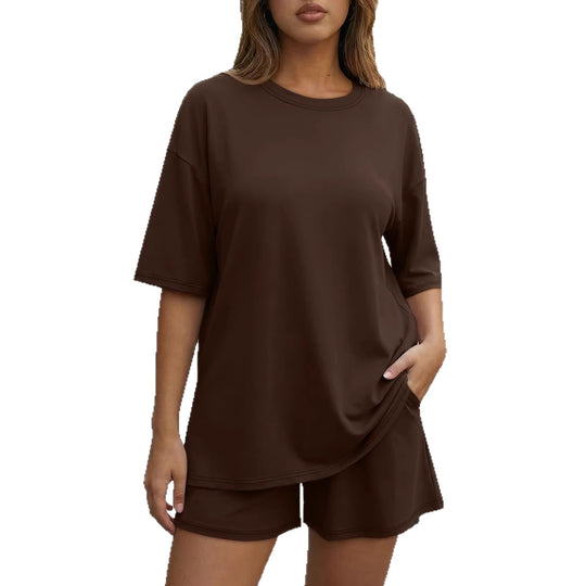 Damen Oversized Freizeit-Set mit kurzem Oberteil und lässiger Shorts EB