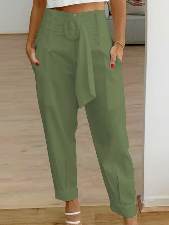 Damen Lockere Chino-Hose mit modischem Gürtel und Taschen EB