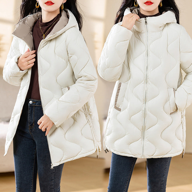 Damen gesteppte Winterjacke mit Kapuze und verstellbarem Kordelzug EB