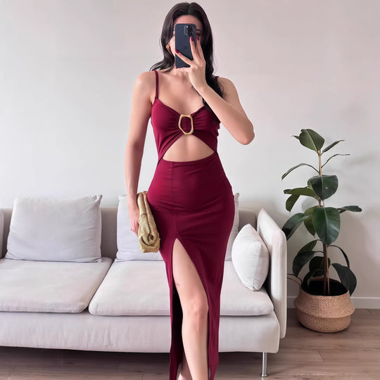 Damen Figurbetontes Maxikleid mit Cut-Outs und elegantem Gürtel EB