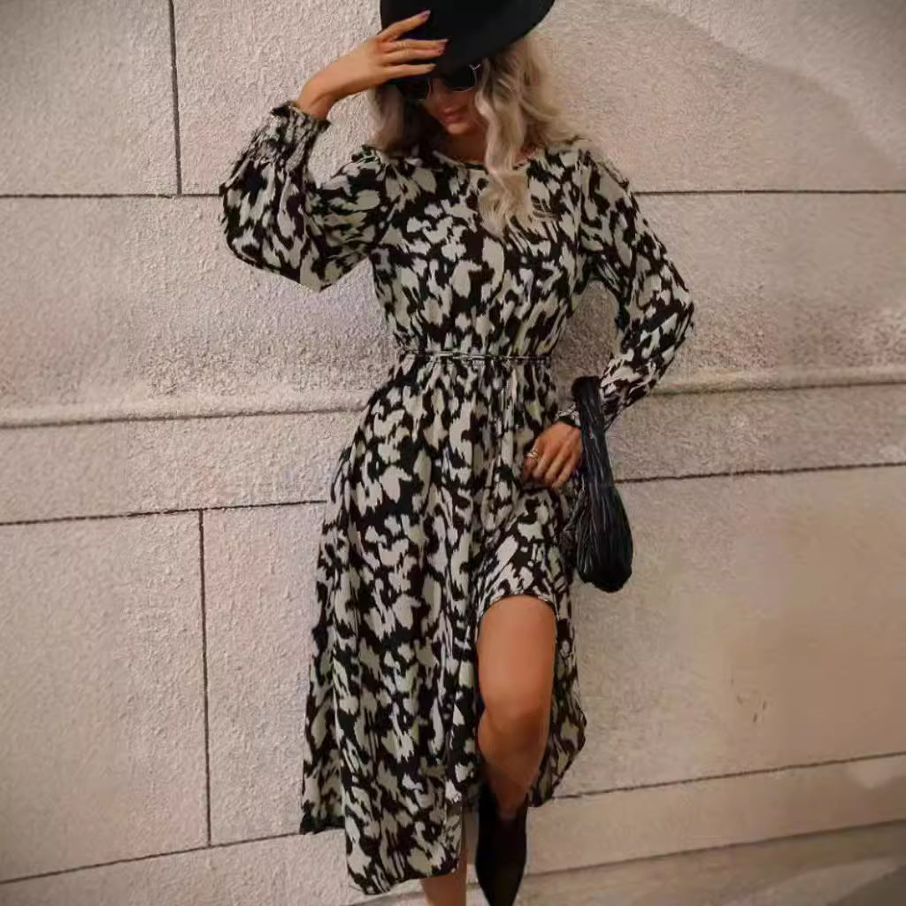 Damen Maxi-Kleid mit elastischem Bund und langen Ärmeln EB