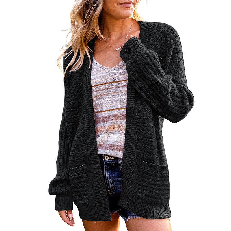 Damen Strickjacke mit tiefem V-Ausschnitt und strukturiertem Design EB