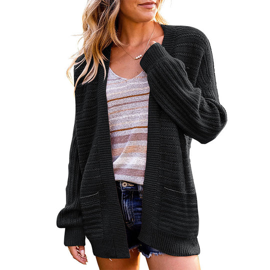 Damen Strickjacke mit tiefem V-Ausschnitt und strukturiertem Design EB