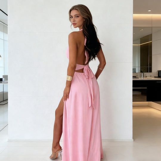 Damen Maxikleid mit tiefem V-Ausschnitt und hohem Schlitz EB