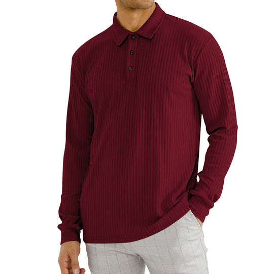 Herren Langarm-Polohemd mit strukturiertem Rippenmuster und Knopfdetail EB
