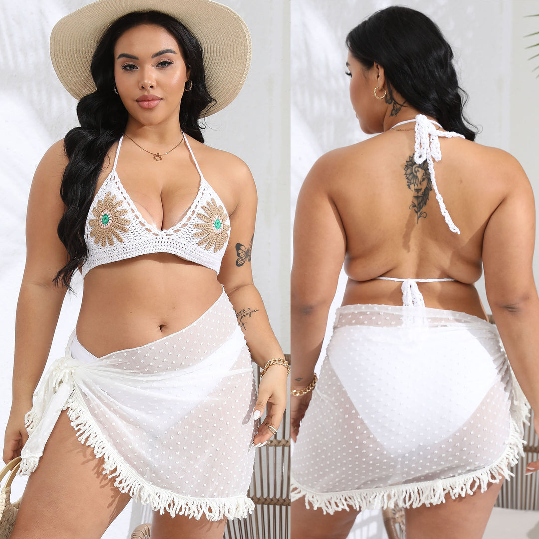 Damen gehäkelter Bikini-Oberteil mit floralen Applikationen EB