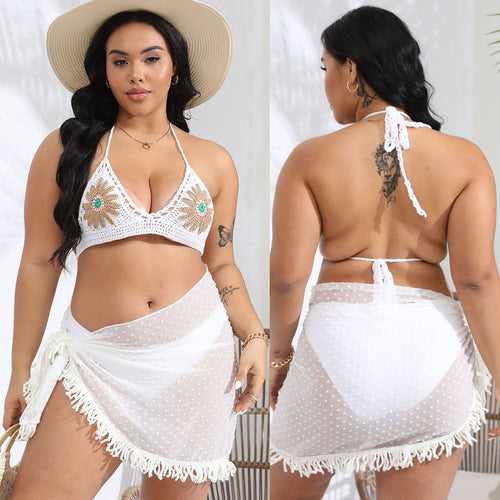 Damen gehäkelter Bikini-Oberteil mit floralen Applikationen EB