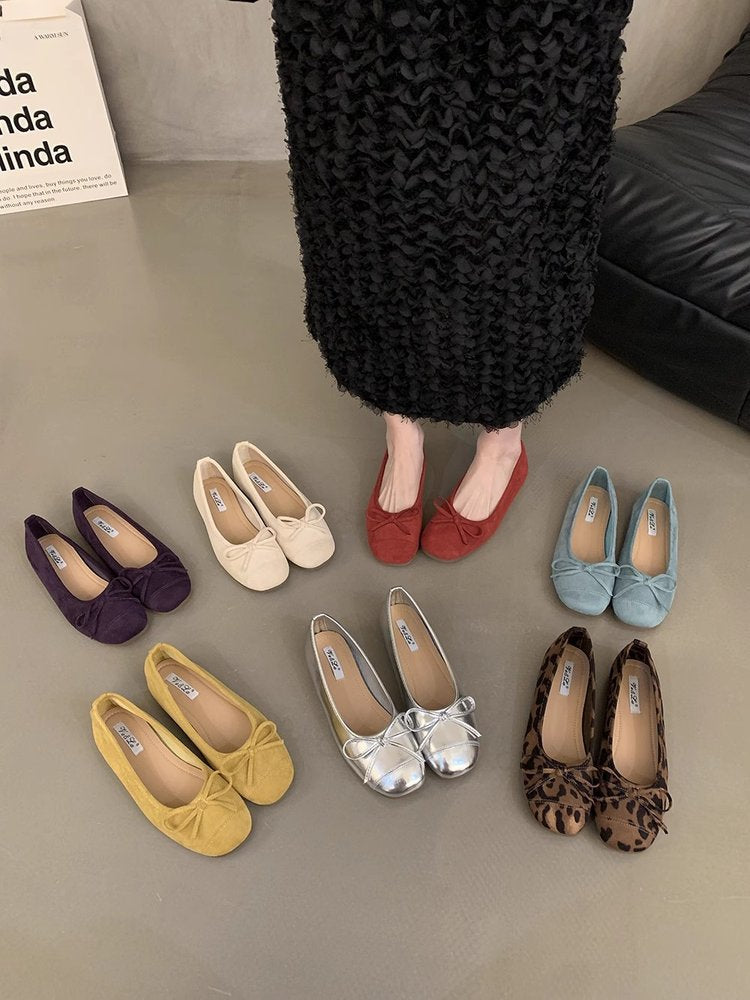Damen bequeme Ballerinas mit dekorativem Schleifenakzent und elastischem Fußbett EB