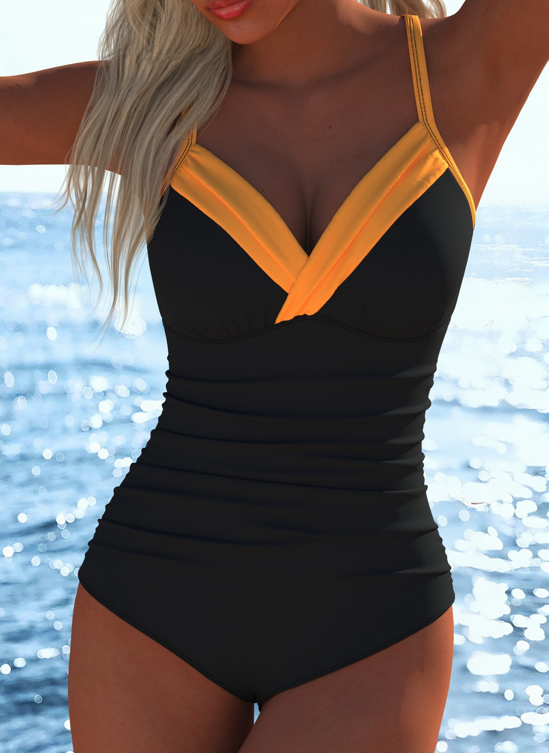 Damen Schwimmanzug mit raffiniertem Wickeldesign und komfortablem Schnitt EB