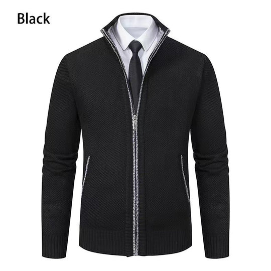 Herren modische Strickjacke mit hohem Kragen und durchgehendem Reißverschluss EB