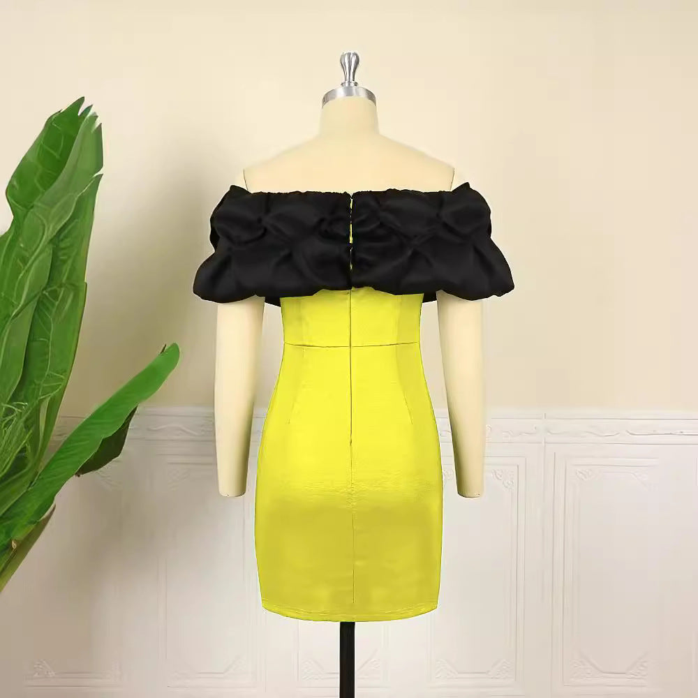 Damen figurbetontes Kleid mit voluminösem Rüschensaum EB
