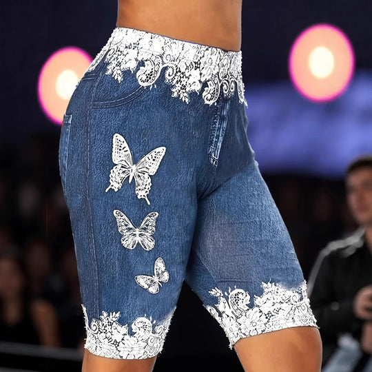 Damen Designer-Shorts mit floralen Spitzen- und Schmetterlingsapplikationen EB