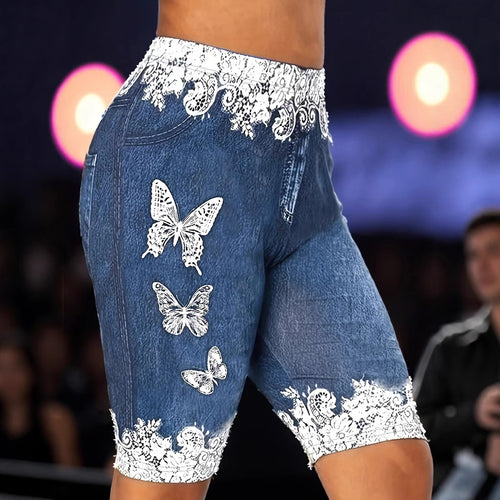 Damen Designer-Shorts mit floralen Spitzen- und Schmetterlingsapplikationen EB