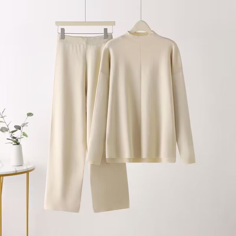 Damen elegantes Set aus langärmligem Oberteil und Palazzo-Hosen EB
