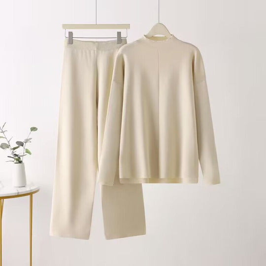 Damen elegantes Set aus langärmligem Oberteil und Palazzo-Hosen EB