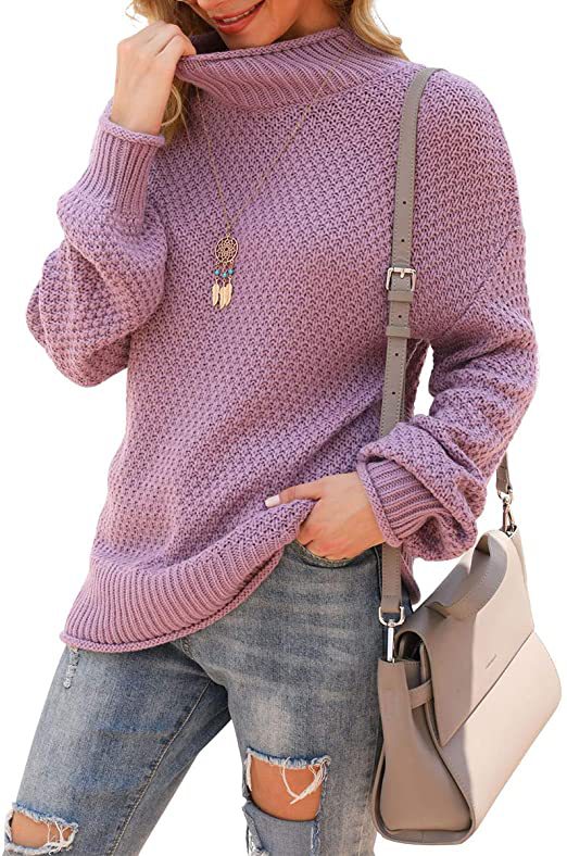 Damen Pullover mit hohem Kragen und strukturiertem Strickmuster EB