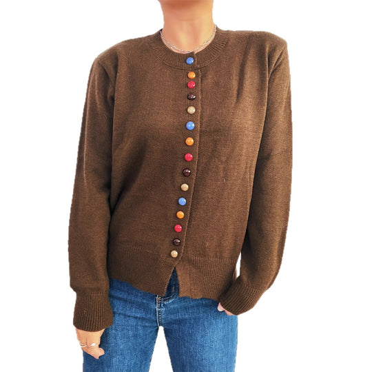 Damen stilvolle Strickjacke mit bunten Knöpfen EB